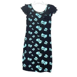 SPLASH Black Bow Printed Lace Flutter Sleeves Mini Dress US